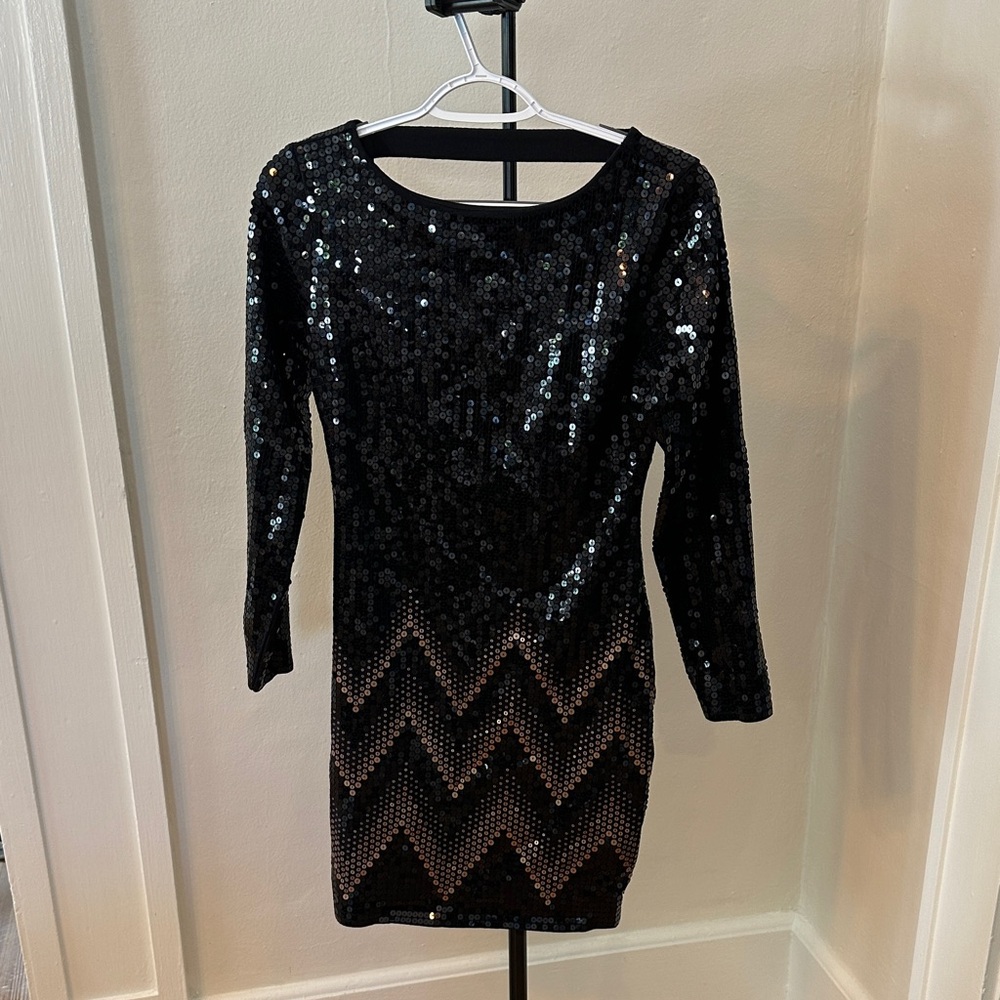 Express Black and Silver Sequin Mini Dress